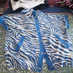 Jones New York Blue and White Patterned Vest